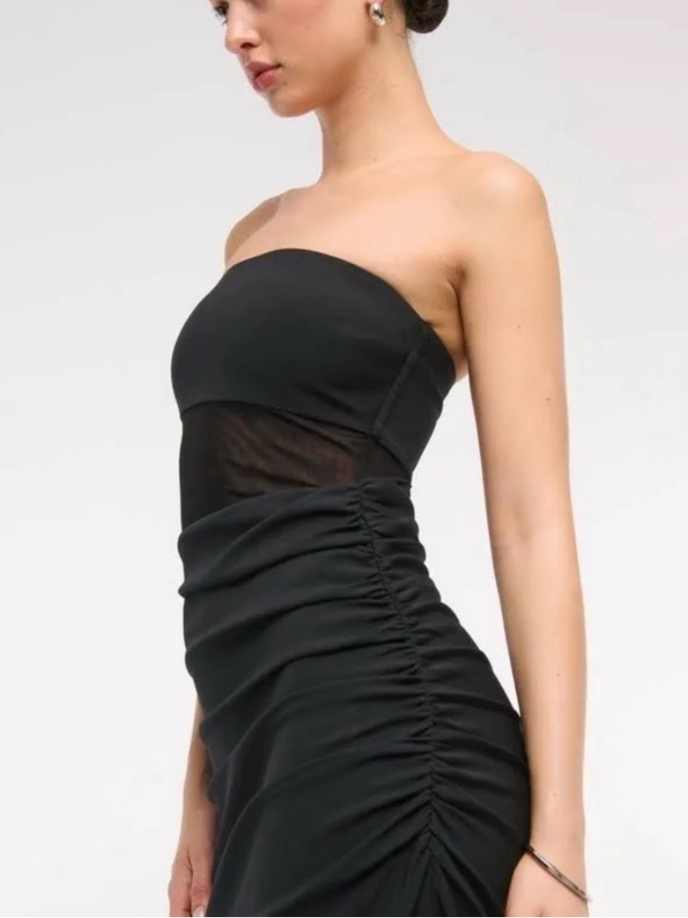 Abercrombie & Fitch Strapless Black Ruched Mesh-Inset Dress
